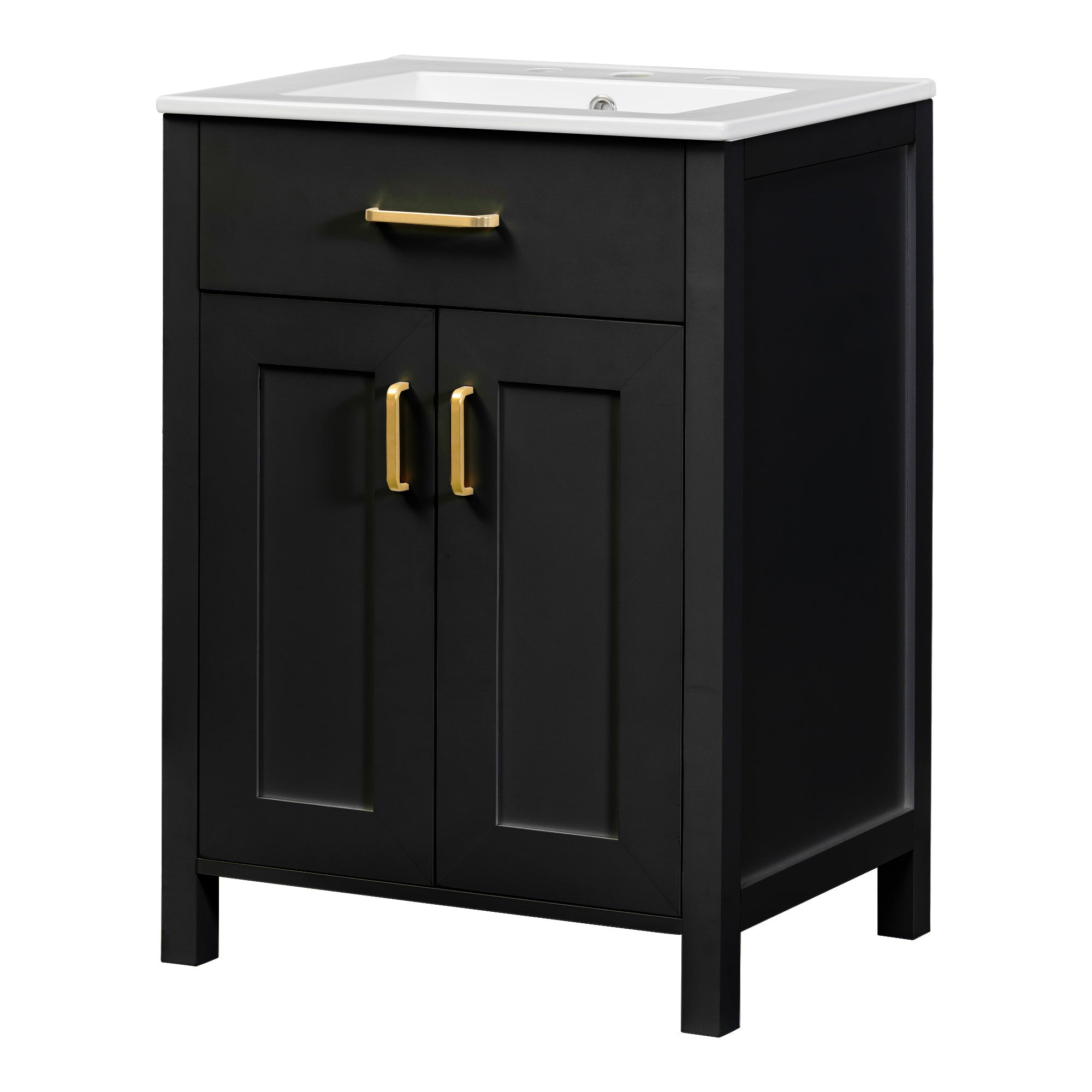 VanityFus 24.2-in Black Bathroom Vanity White Single Sink Combo With Ceramic Top 2 Soft-Close Doors 1 drawer